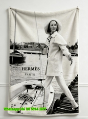 Hermès Vintage Nautical Fashion Print Flannel Throw Blanket IMG_5128